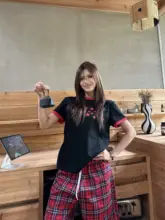 アメリカンビンテージ風 カラー星柄プリントカップル用半袖Tシャツ【ラウンドネック・ゆったりサイズ】（セットアップ対応）