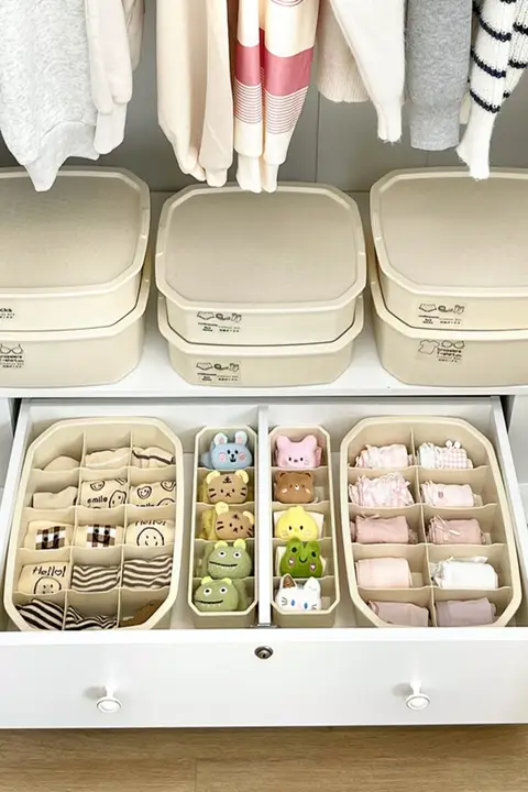 靴下・パンツ・下着収納ボックス【3分割・大容量・ふた付き・家庭用・子供用】