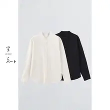 新中式デザインの小立襟綿長袖シャツ【薄手・ノーカラー】