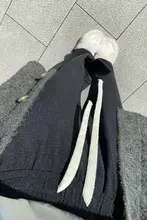 深灰色の糯米風カジュアルパンツ【秋冬用・ハイウエスト・ゆったり・ワイドレッグ】（セットアップ対応）