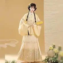 刺繍入りの立襟デザイン チャイニーズスタイルドレス【春秋用・琵琶袖・マ面スカート】