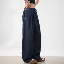 春季用 ゆったりしたデザインのコットンリネン混合 ワイドレッグパンツ【日常通勤用・ドレープ仕様】