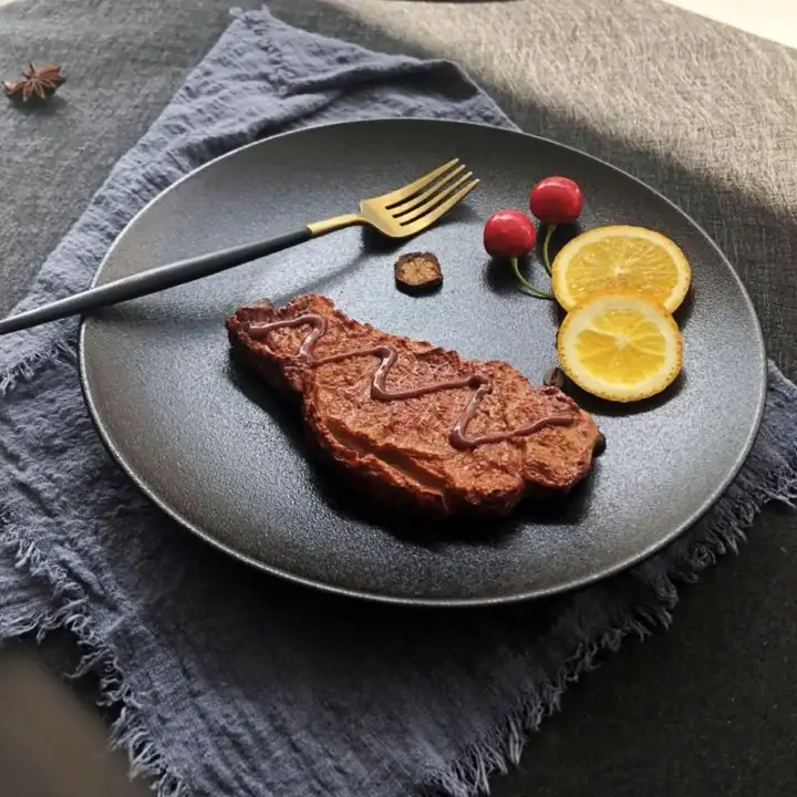 レトロシンプル陶器製プレート【牛肉皿・マット仕上げ・サラダ皿・フルーツ皿・浅型】
