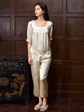 高級シルクパジャマ【春夏用・女性用・フルオープンデザイン・家でのに最適】（セットアップ対応）