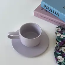 モダンデザインのマットカラー陶器マグカップ【香芋紫・カフェオレボウル付き】