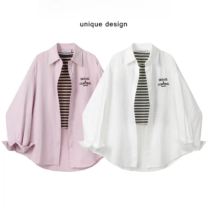 ストライプデザインのショート丈タンクトップとシャツカーディガン【春夏用・女性用】（セットアップ対応）