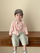 女の子用デニムパンツ【リボン付き・ワイドレッグ・ストレート】