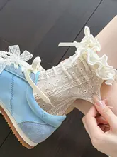 愛らしいハート柄のミルクホワイトの中筒ソックス【春夏用・薄手・フリル付き・カフェブラウン】（セットアップ対応）