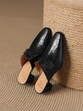 レトロなひだデザインの羊皮製バックストラップミュールサンダル【粗めのヒール・夏用】