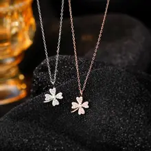 925純銀製 クローバーネックレス【女性用・繊細デザイン・ロックボーンチェーン】