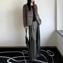 高身長向けグレーのワイドパンツ【ハイウエスト・ゆったり・カジュアル・超ロング】（セットアップ対応）