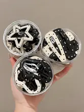 白黒ドットデザインのレザー製ヘアクリップ【高級感・前髪用・サイドクリップ】