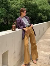 デニムワイドパンツ【高腰・ストレートデザイン・シルエット・レトロ風】