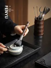 純チタン製 竹節デザイン 茶道具用ブラシ【黒檀・茶盤・家庭用 】