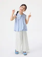ドット柄の女の子用カジュアルパンツ【フリル裾・ワイドレッグ・フィット】