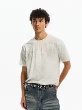 Tシャツ 半袖 メンズ ユニセックス アメリカンストリート ヴィンテージ ダメージ加工 ルーズ オーバーサイズ レイヤードネック カジュアル トップス「ISIETS」