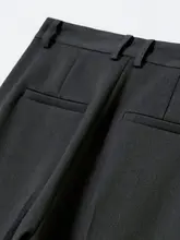 グレーウール製ストレートパンツ【高ウエスト・秋冬用・レディース・スーツスタイル】