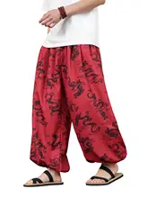 中国風ドラゴンプリント ハーレムパンツ【デザイン・夏用・男性用】（セットアップ対応）