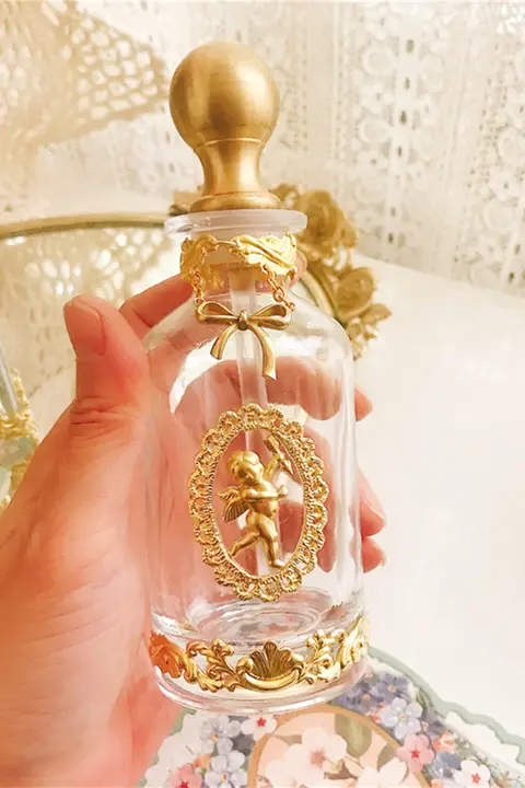 フランス風アンティーク香水瓶【天使デザイン・真鍮製・クリスタルガラス・25ML・100ML用】