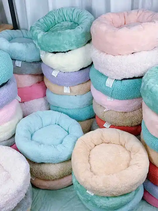 ペット用寝床【冬季暖かい・毛羽立ちの丸型・半封閉デザイン・深い睡眠対応】