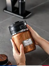 木目調コーヒー豆密閉容器【湿度モニター付き・真空保存】
