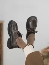 全革製ラウンドトゥ厚底ローファー【カジュアル・コーディネートしやすい・学院風】