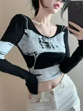 Y2Kスタイルの長袖Tシャツ【デザイン性抜群・ダンス、KPOPスタイル】