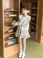 夏用 軽やかカキ色短袖トップスとスカート【二点セットアップ対応】