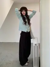 カラフルなボタン付き翻領ブルーセーターカーディガン【冬用・女性用・韓国風】