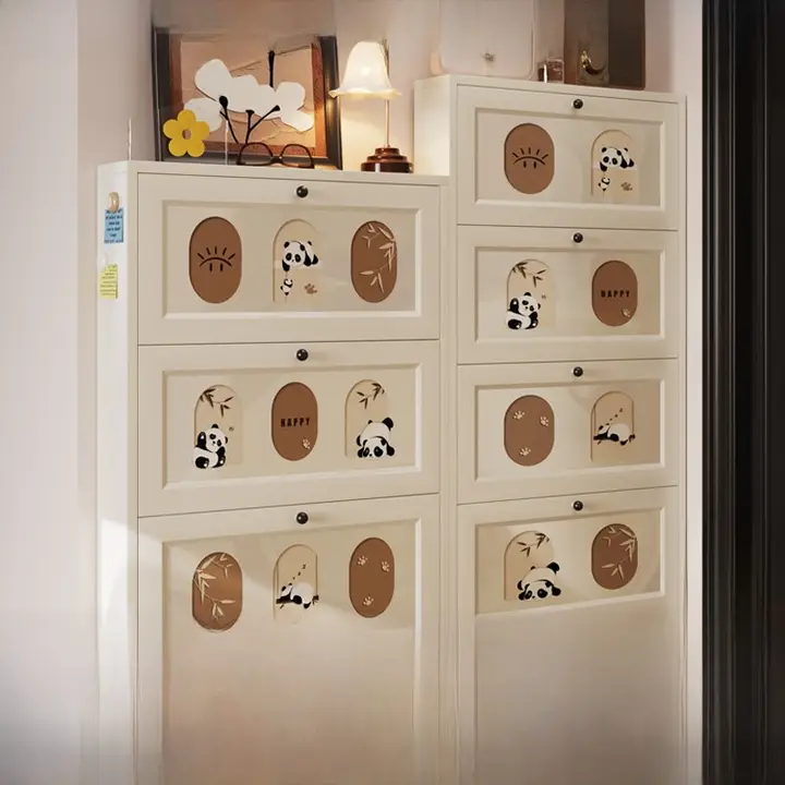 超薄型 スチール製シューズキャビネット【大容量・玄関用・壁掛けフリップドア】