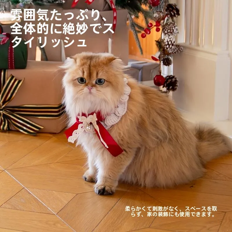 ZEZE ク  リスマスデザインの猫と犬用ハンドメイド編み目ビブ：ペット形見アクセサリーの実用性とデザインバリエーション