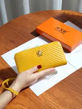本革製ロングファスナー財布【女性用・イエロー・スマホ収納可】