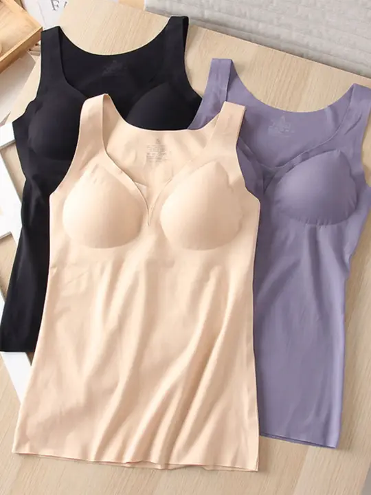 暖かく柔らかい背心【胸パッド付き・シームレス・セクシー・小胸用】（セットアップ対応）