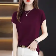 夏用 半高襟ニットTシャツ【極上の柔らかさ・リネン混・ゆったりデザイン】