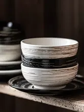 和風レトロ陶器製ご飯茶碗【家庭用・スープボウル・朝食用・小粥碗】（セットアップ対応）