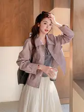 粉紫色の魅力的なPUレザーコート【春用・韓国スタイル・子供向け・スタイリッシュ】