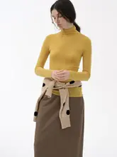 洗濯可能な抗起毛の高リブニットトップス【ウール】