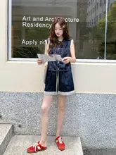 レトロレース付きデニムトップスとショートパンツ【夏用・女性 向け・甘くてクールなデザイン】（セットアップ対応）