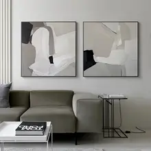 モダンなシンプルデザインの抽象アートリビングルーム装飾画【白黒グレー・高級感・ソファ背景用】