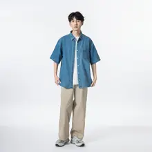 デニムシャツ 半袖 メンズ オーバーサイズ カジュアル 夏 「YOKE STUDIO」