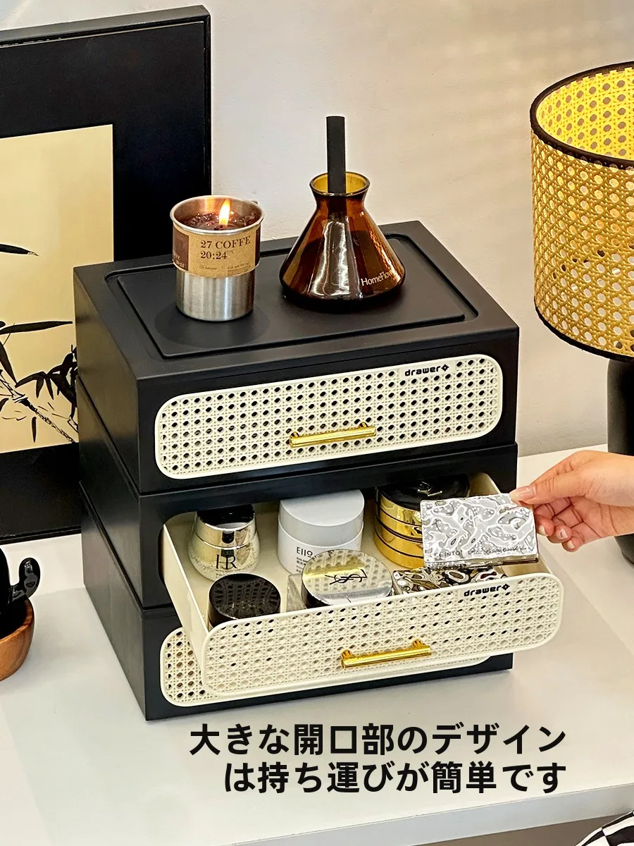 アンティーク風藤製収納ボックス：レトロデザインで玄関やデスクに最適な多層収納