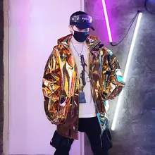 春用 メンズシルバーラメ工作ジャケット【ストリートスタイル・カップル向け・ヒップホップ】