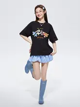 カラフルなパズルプリントの夏用Tシャツ【ラウンドネック・短袖・極上の柔らかさ・子供用】