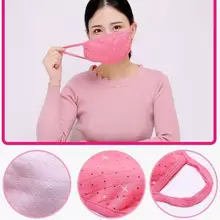 秋冬用ファッション女性用コットン厚手保温マスク【黒いプリント・防塵・防寒・防風・洗濯可能】
