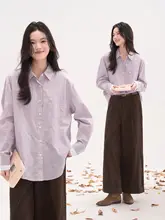 自然美を感じる！ストライプデザインの長袖シャツ【レディース・春秋用・襟付き】