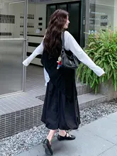 黒白のコントラストが美しい不規則なデザインのタンクトップと長袖トップス、花苞スカート【日系・カジュアルスタイル】（セットアップ対応）