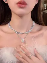 ロマンティックなデザインの二重パール風ジルコニアネックレス【クールな雰囲気・洗練されたスタイル】