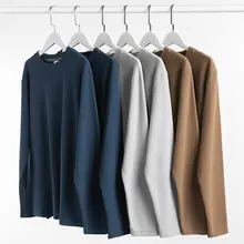 極上の柔らかさ！無地のワッフル編みラウンドネック長袖Tシャツ【冬用・ゆったりサイズ・重厚感】