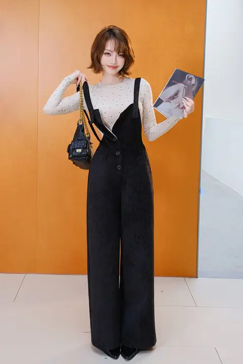 2点セット レディース 水玉 Tシャツ インナー サロペット ワイドパンツ ハイウエスト フィット 着痩せ きれいめ 上品 「MIUCO」