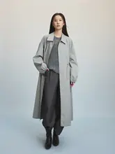 防風機能付きロングコート【シンプルなシルエット・春秋用・淡灰色】